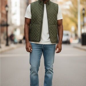 John Ashford Adventure Men's Quilted Vest Hunter Army Green Size L Large Pockets